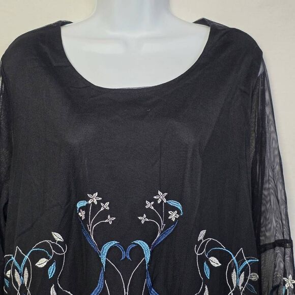 Alfani Black Embroidered Sheer Tunic Top 2X - Picture 3 of 9